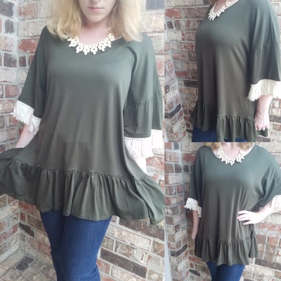 NWT S,M,L Fringe Hem Sleeves Tunic - Picture 3 of 5